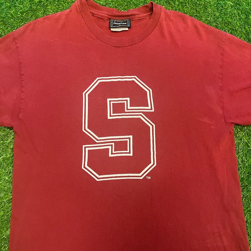 Vintage 90s Stanford University “S” Logo Red T-Shirt Finish Line Size Medium